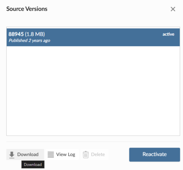 screenshot of source versions dialog box in bookdown.org to download source bundle