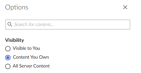 screenshot of filter for its own content on the connect dashboard page in bookdown.org
