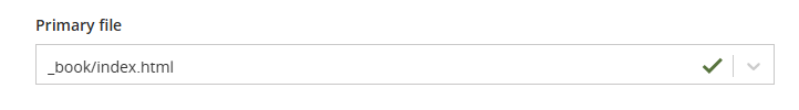 Screenshot showing selection of “_book/index.html” as Primary file for deploy on Connect Cloud