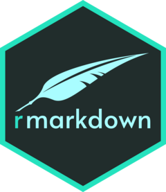 The new rmarkdown hex sticker design with a green quill, by Allison Horst